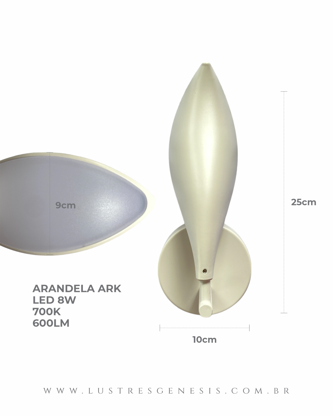 Arandela Moderna de LED Ark Branca para decoração de interiores Lustres Genesis loja online de Lustres e Iluminação Decorativa